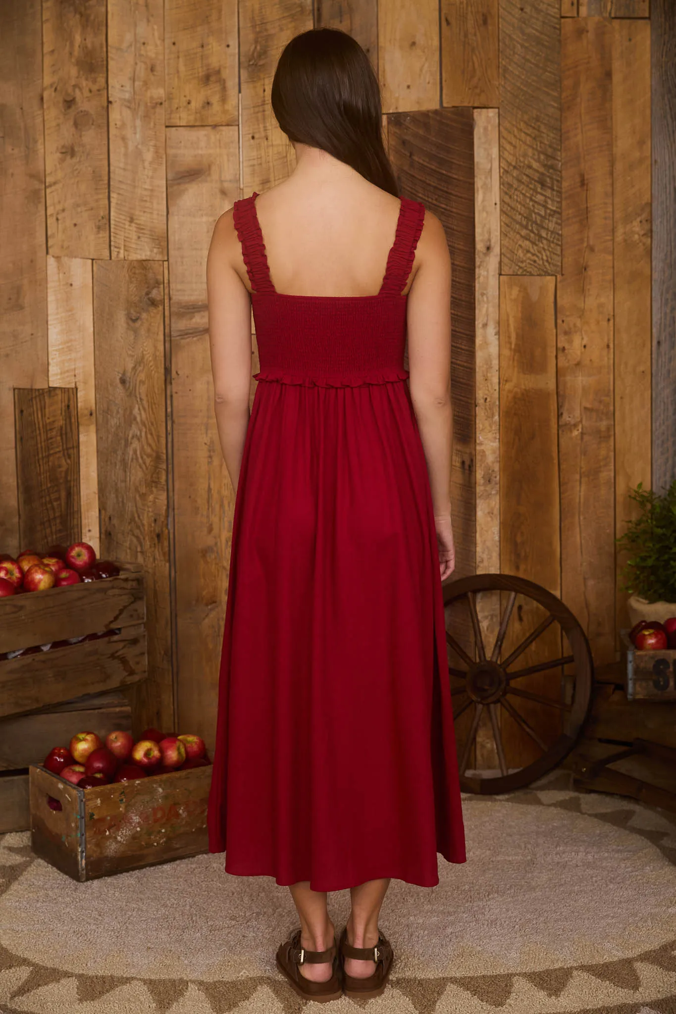 SMOCKED SLEEVELESS BUTTON DOWN MIDI DRESS sold by Blu Pepper product image thumbnail 2