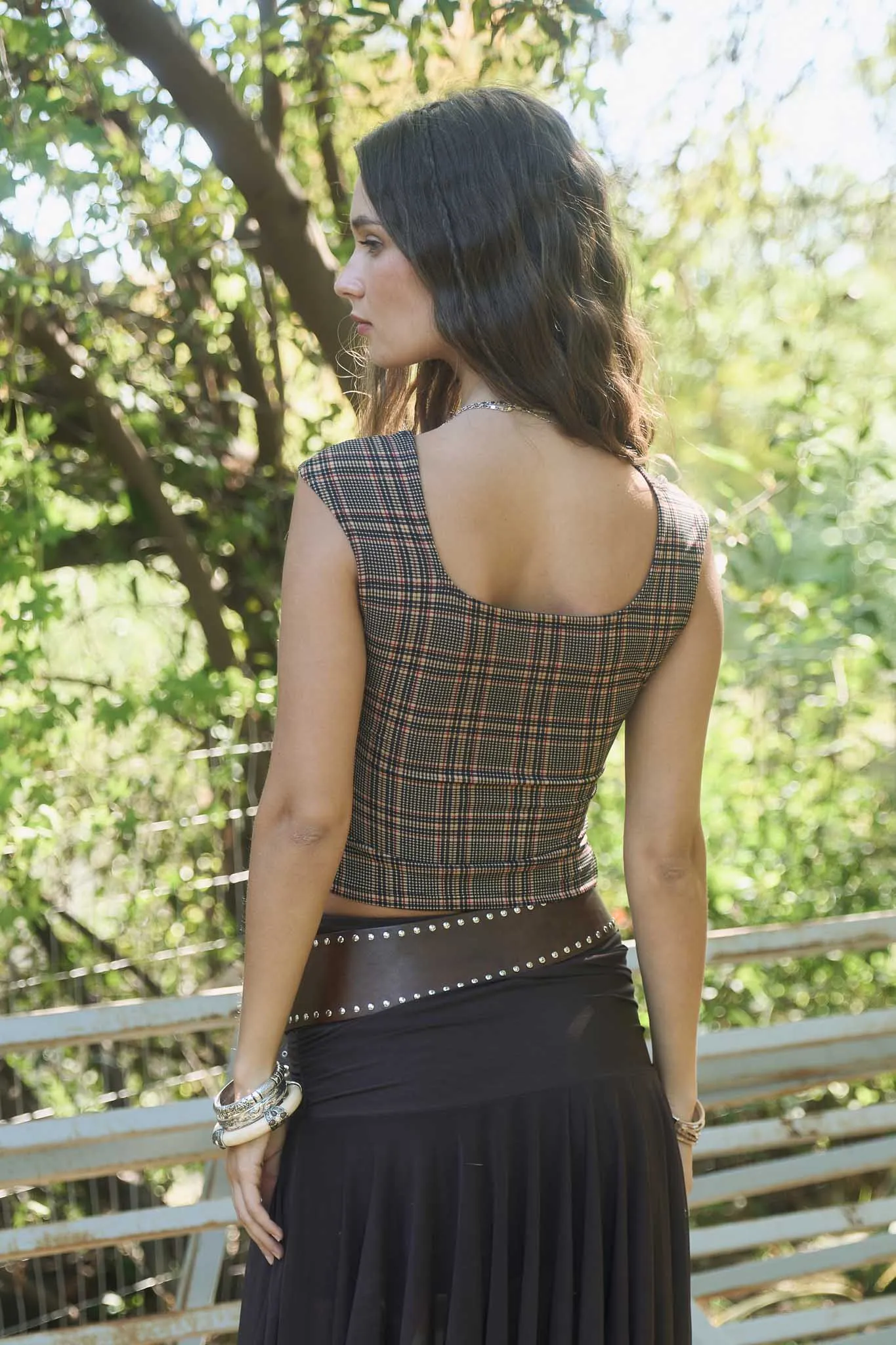 PLAID SHORT SLEEVE KNIT TOP sold by Blu Pepper product image thumbnail 2