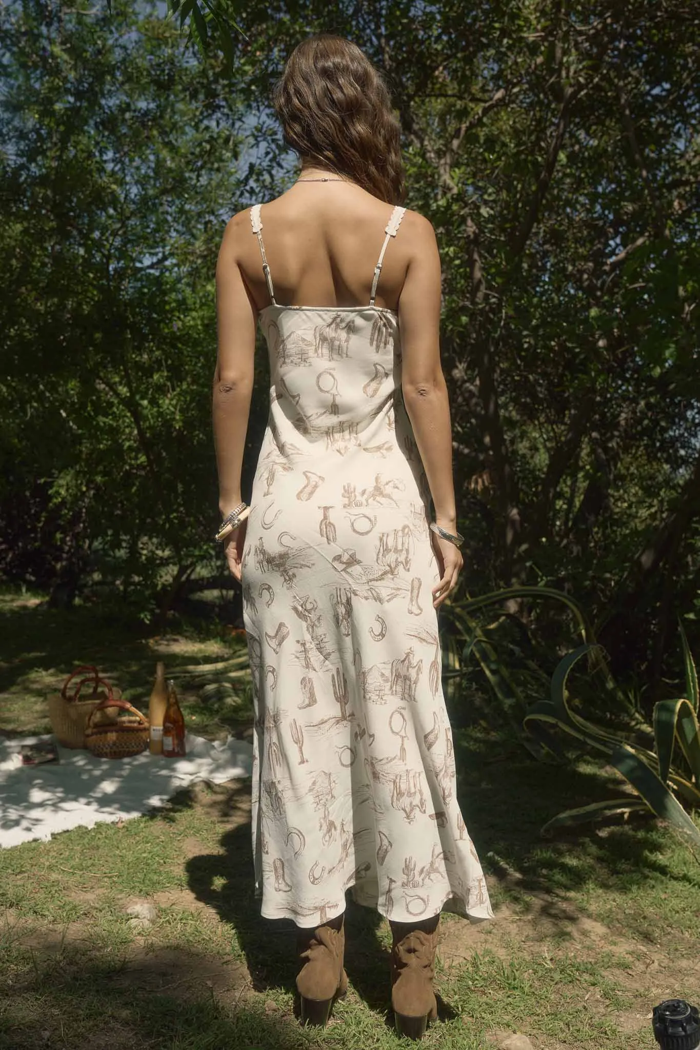 WESTERN PRINT SPAGHETTI STRAP WITH BOW MIDI DRESS (PRE-ORDER) sold by Blu Pepper product image thumbnail 2