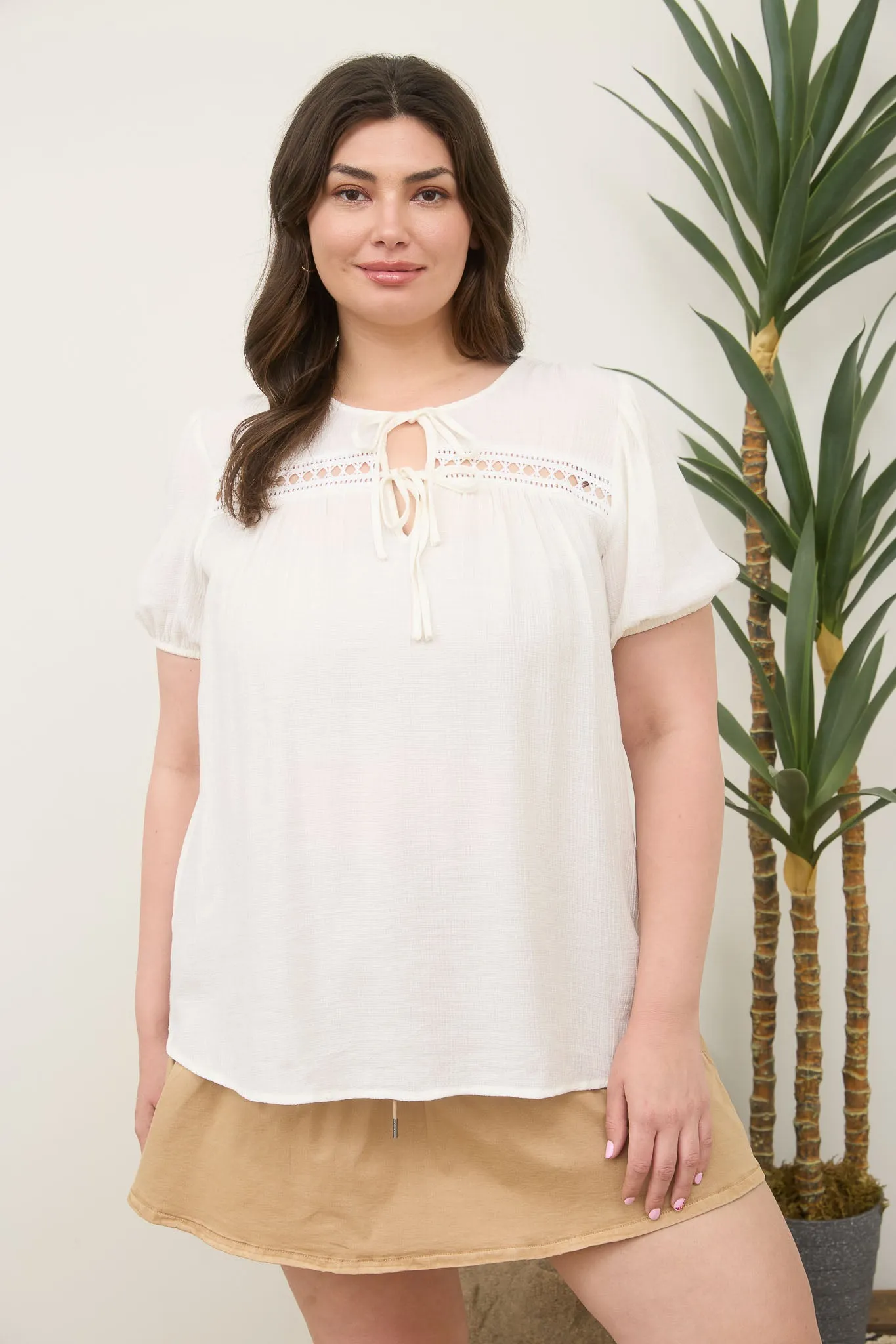 PLUS EYELET LACE TRIM DOUBLE FRONT TIE TOP sold by Blu Pepper product image thumbnail 4