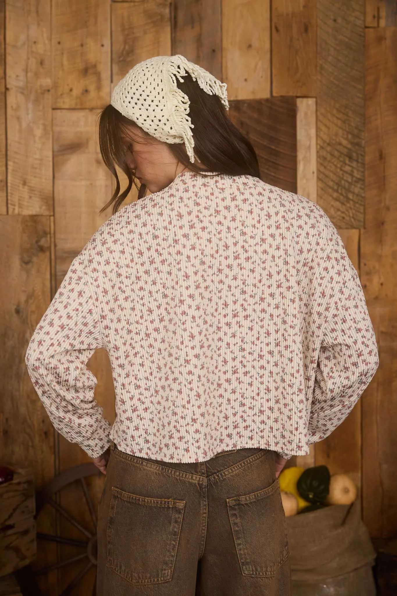 FLORAL LONG SLEEVE HENLEY RIB KNIT TOP sold by Blu Pepper product image thumbnail 2