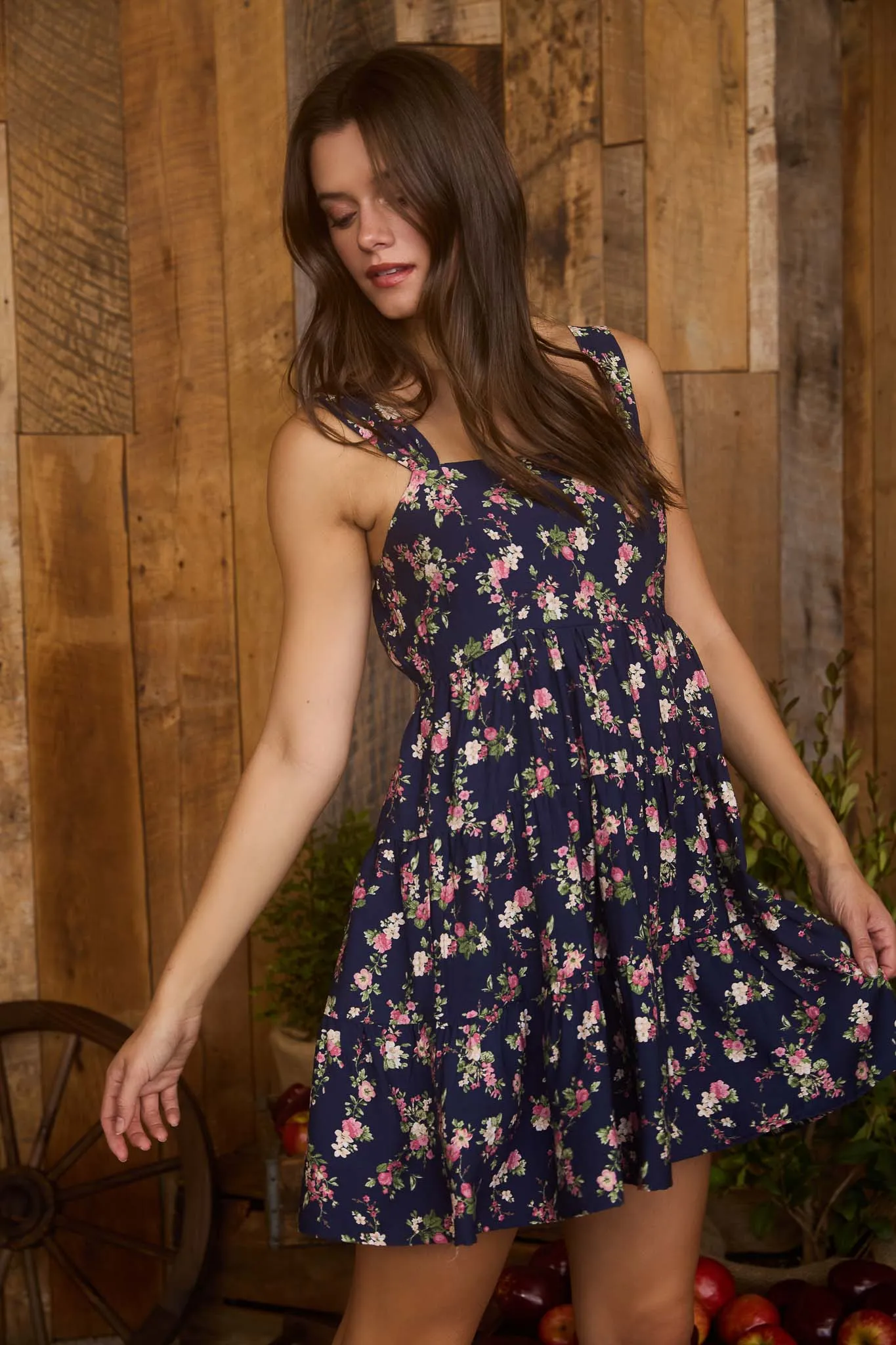 FLORAL SLEEVELESS TIERED MINI DRESS sold by Blu Pepper product image thumbnail 5