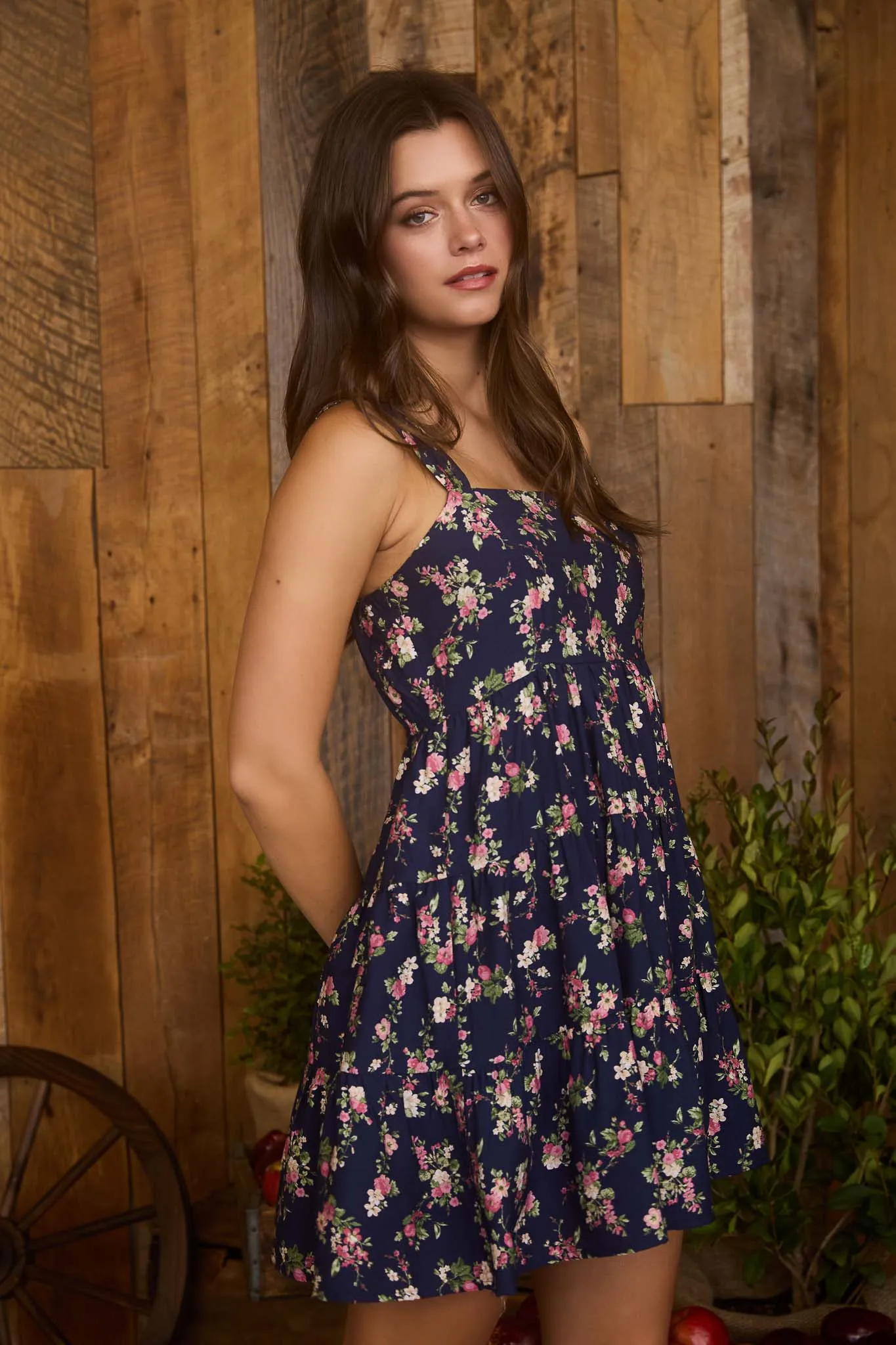FLORAL SLEEVELESS TIERED MINI DRESS sold by Blu Pepper product image thumbnail 3