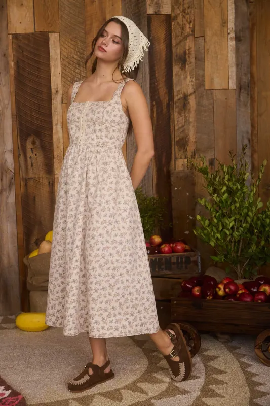 FLORAL FRONT HOOK & EYE SLEEVELESS MIDI DRESS (PRE-ORDER) sold by Blu Pepper