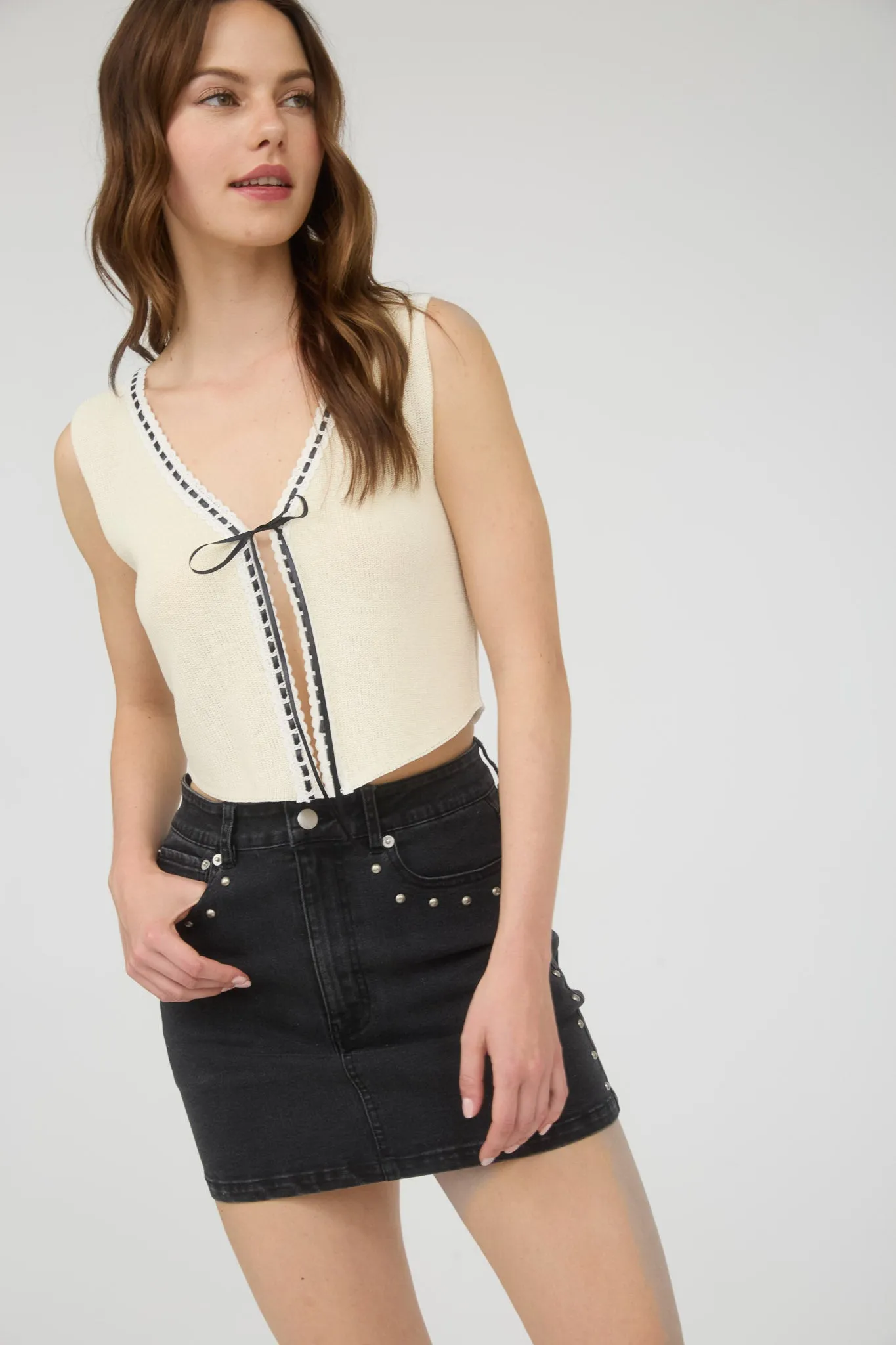 STUD DETAIL DENIM MINI SKIRT sold by Blu Pepper product image thumbnail 5