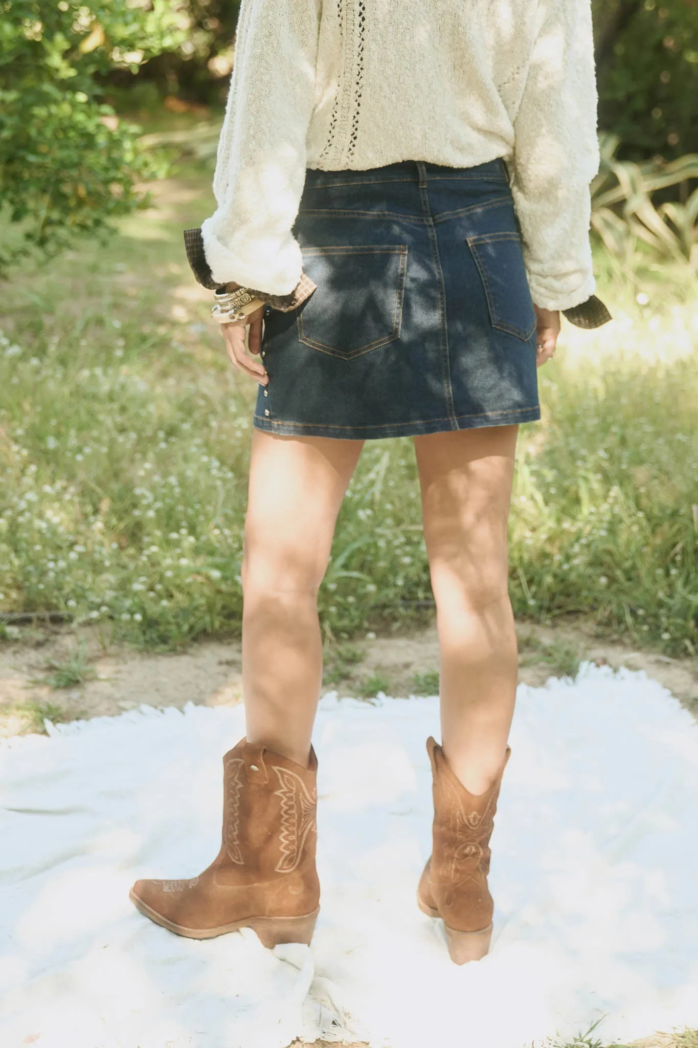 STUD DETAIL DENIM MINI SKIRT sold by Blu Pepper product image thumbnail 2