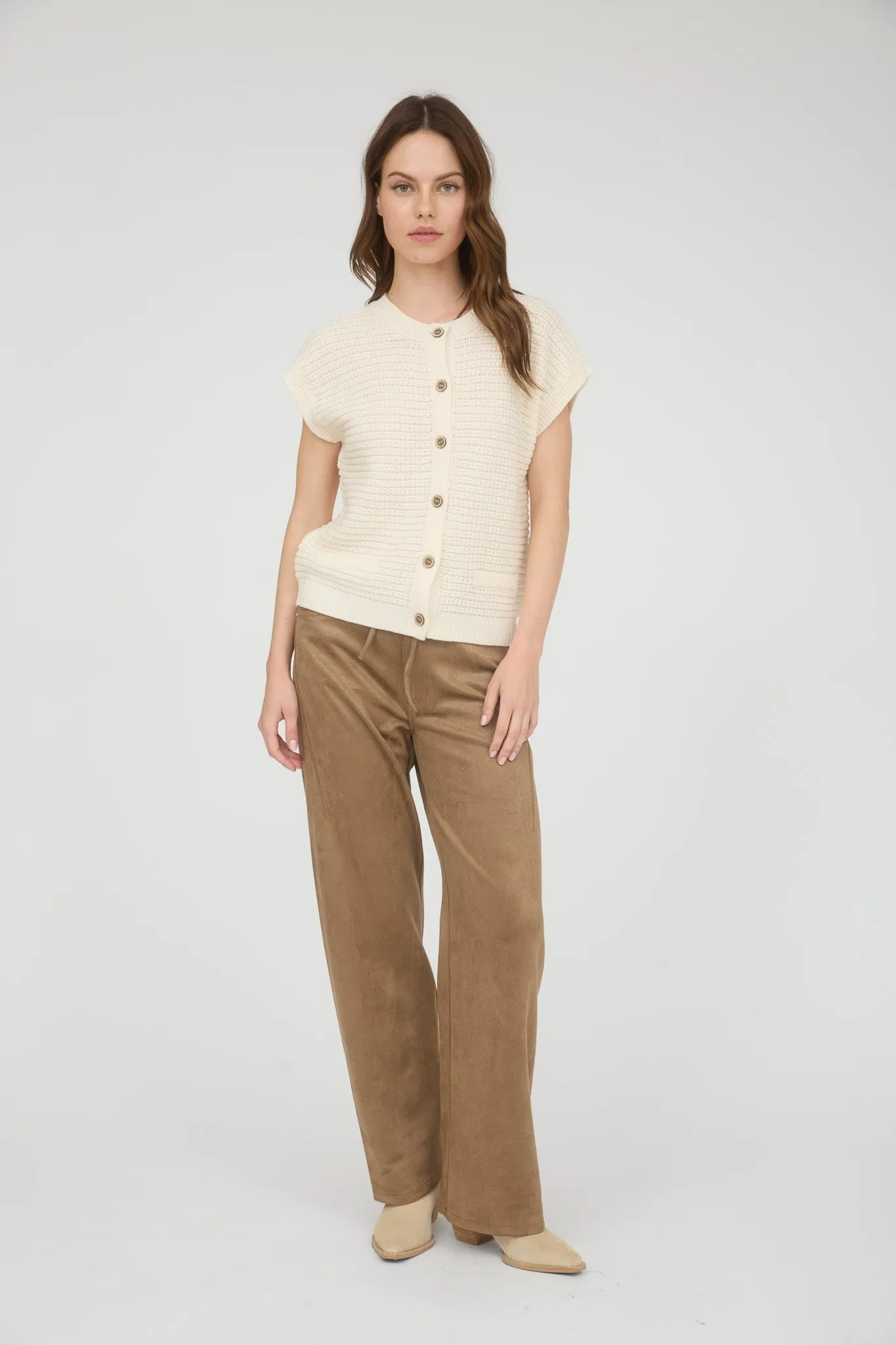 BUTTON DOWN SHORT SLEEVE KNIT CARDIGAN VEST sold by Blu Pepper product image thumbnail 4