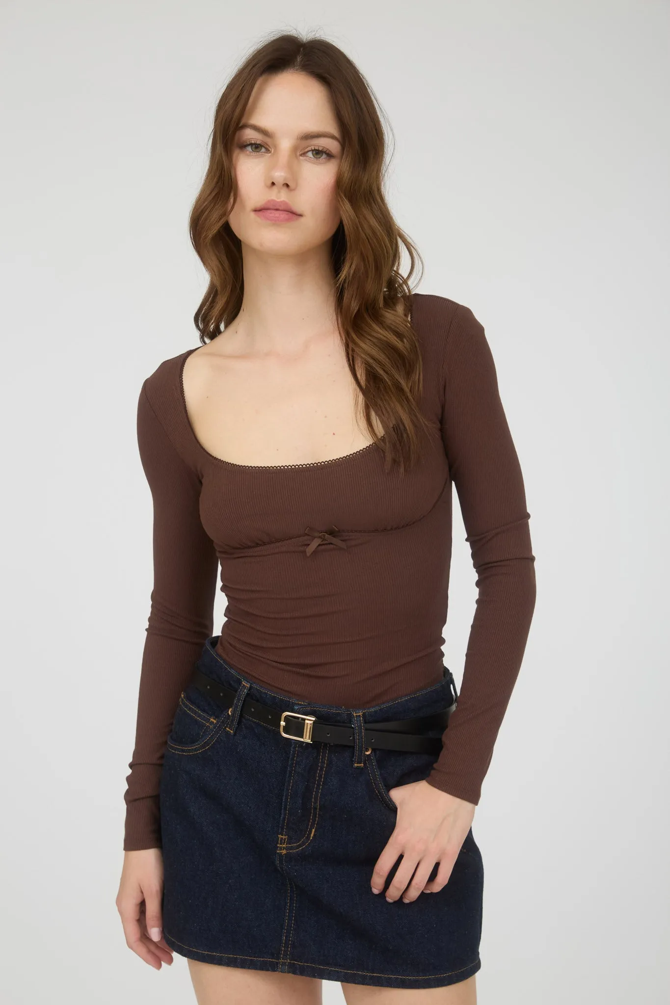 SCOOP NECK BOW DETAIL LONG SLEEVE KNIT TOP sold by Blu Pepper product image thumbnail 3