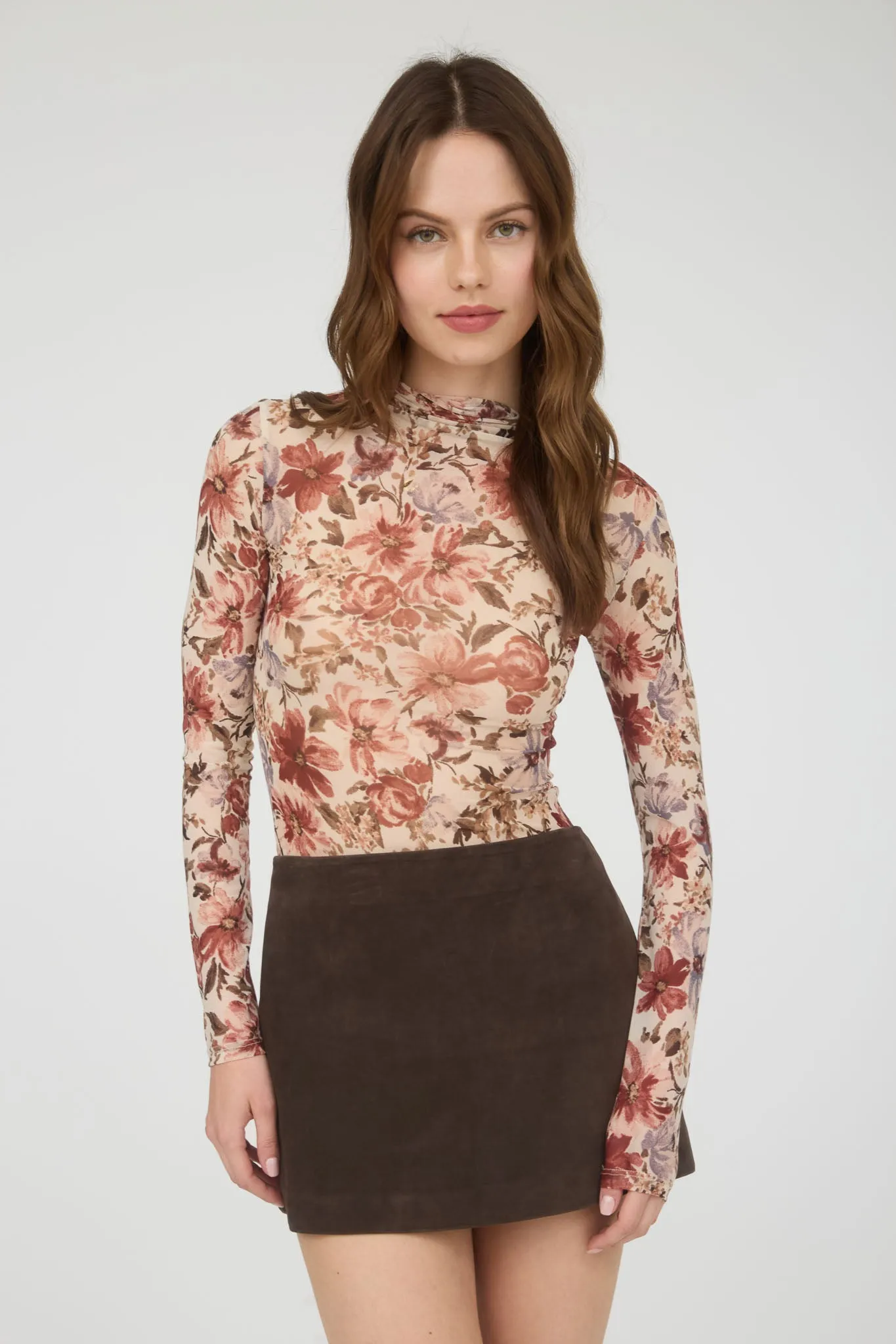 FLORAL MOCK NECK LONG SLEEVE SHEER KNIT TOP sold by Blu Pepper product image thumbnail 2