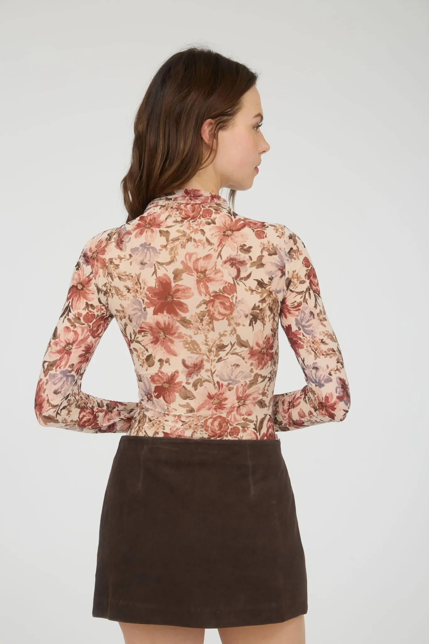 FLORAL MOCK NECK LONG SLEEVE SHEER KNIT TOP sold by Blu Pepper product image thumbnail 3