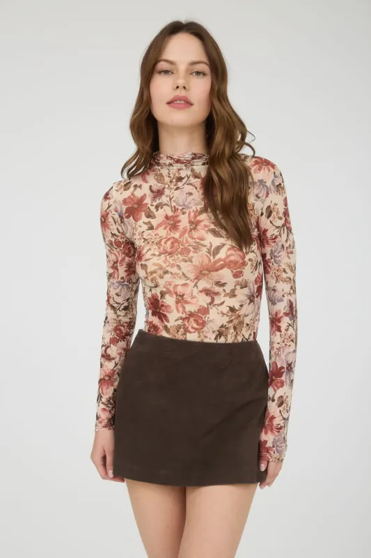 FLORAL MOCK NECK LONG SLEEVE SHEER KNIT TOP sold by Blu Pepper