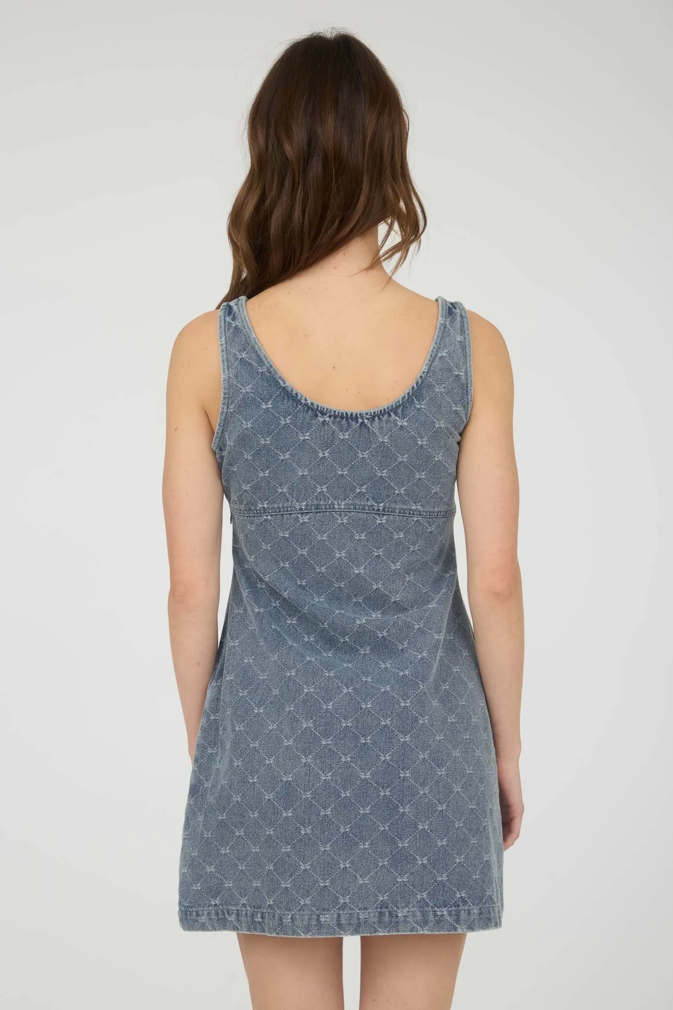 BOW PATTERN SLEEVELESS DENIM MINI DRESS sold by Blu Pepper product image thumbnail 4