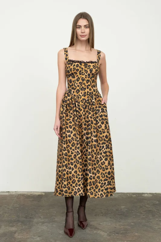 LEOPARD PRINT LACE TRIM CORSET MIDI DRESS sold by Blu Pepper