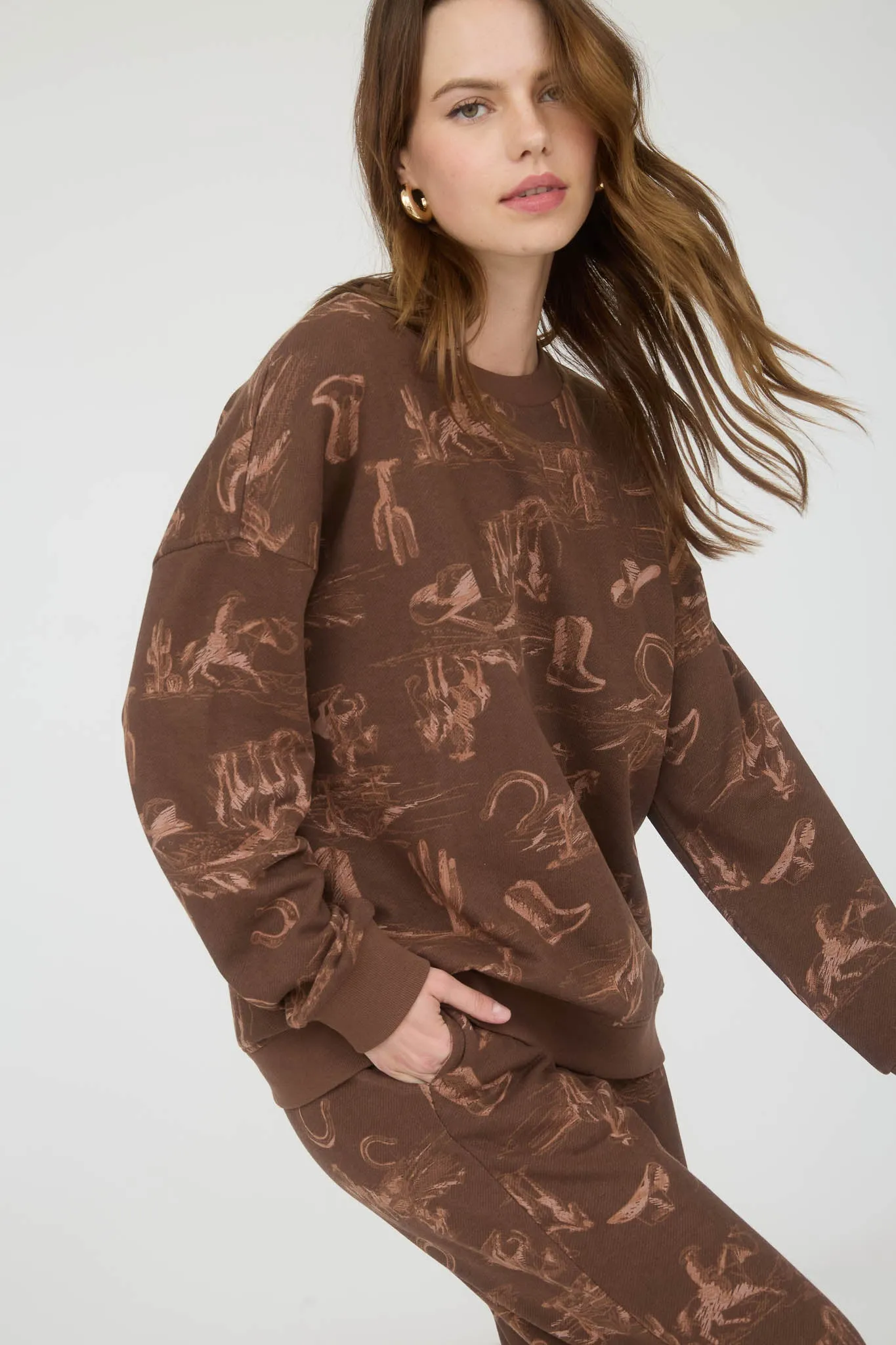 WESTERN PRINT CREW NECK LONG SLEEVE KNIT TOP sold by Blu Pepper product image thumbnail 4