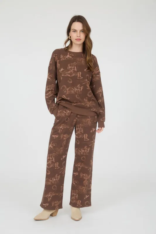 WESTERN PRINT CREW NECK LONG SLEEVE KNIT TOP (PRE-ORDER) sold by Blu Pepper