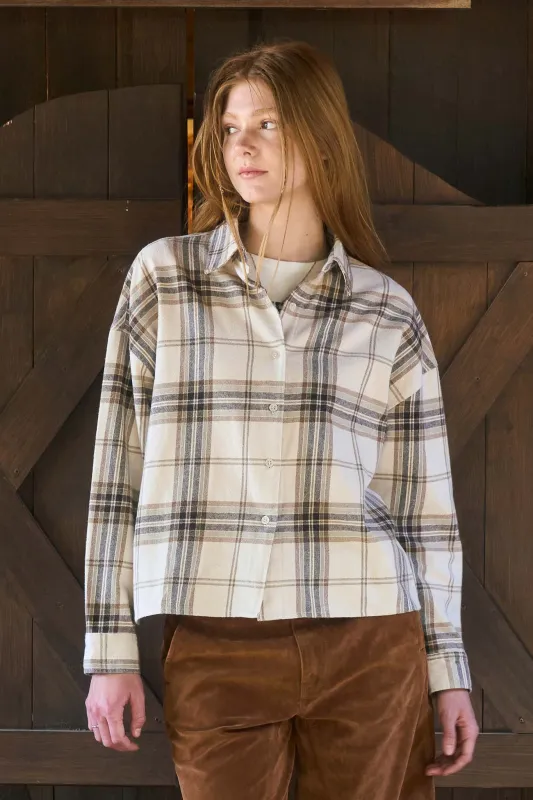 PLAID BUTTON DOWN COLLARED BOXY LONG SLEEVE SHIRT sold by Blu Pepper