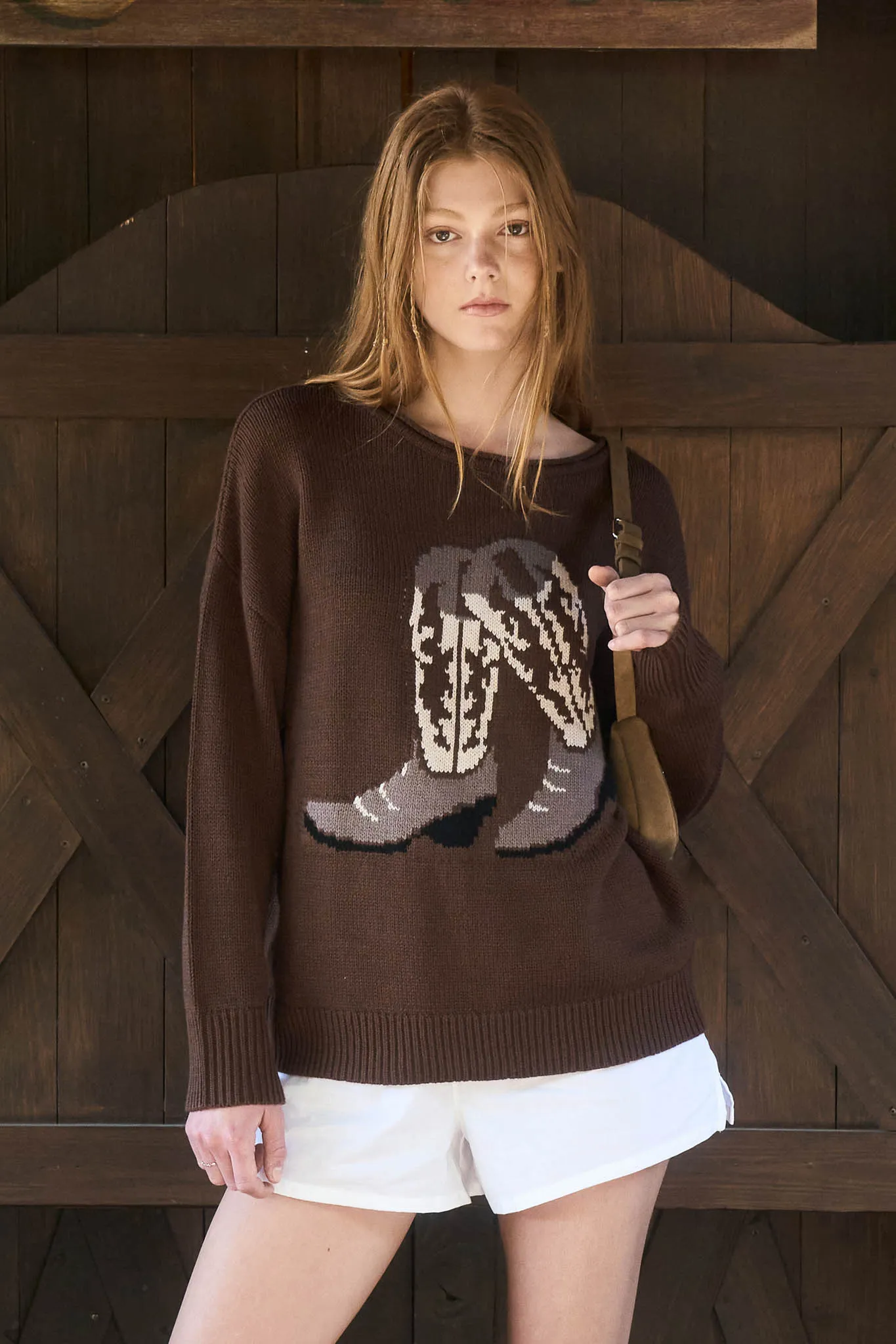 WESTERN BOOT JACQUARD LONG SLEEVE KNIT SWEATER sold by Blu Pepper product image thumbnail 5