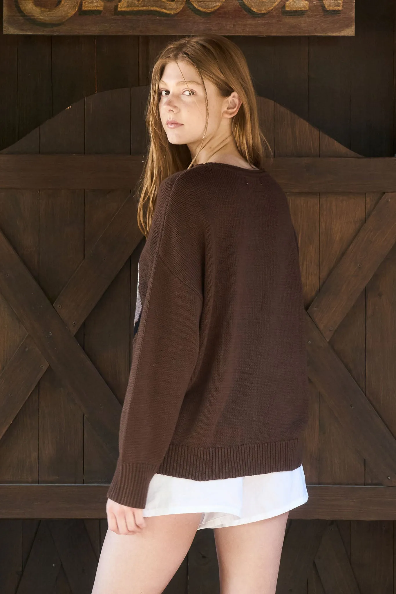 WESTERN BOOT JACQUARD LONG SLEEVE KNIT SWEATER sold by Blu Pepper product image thumbnail 4