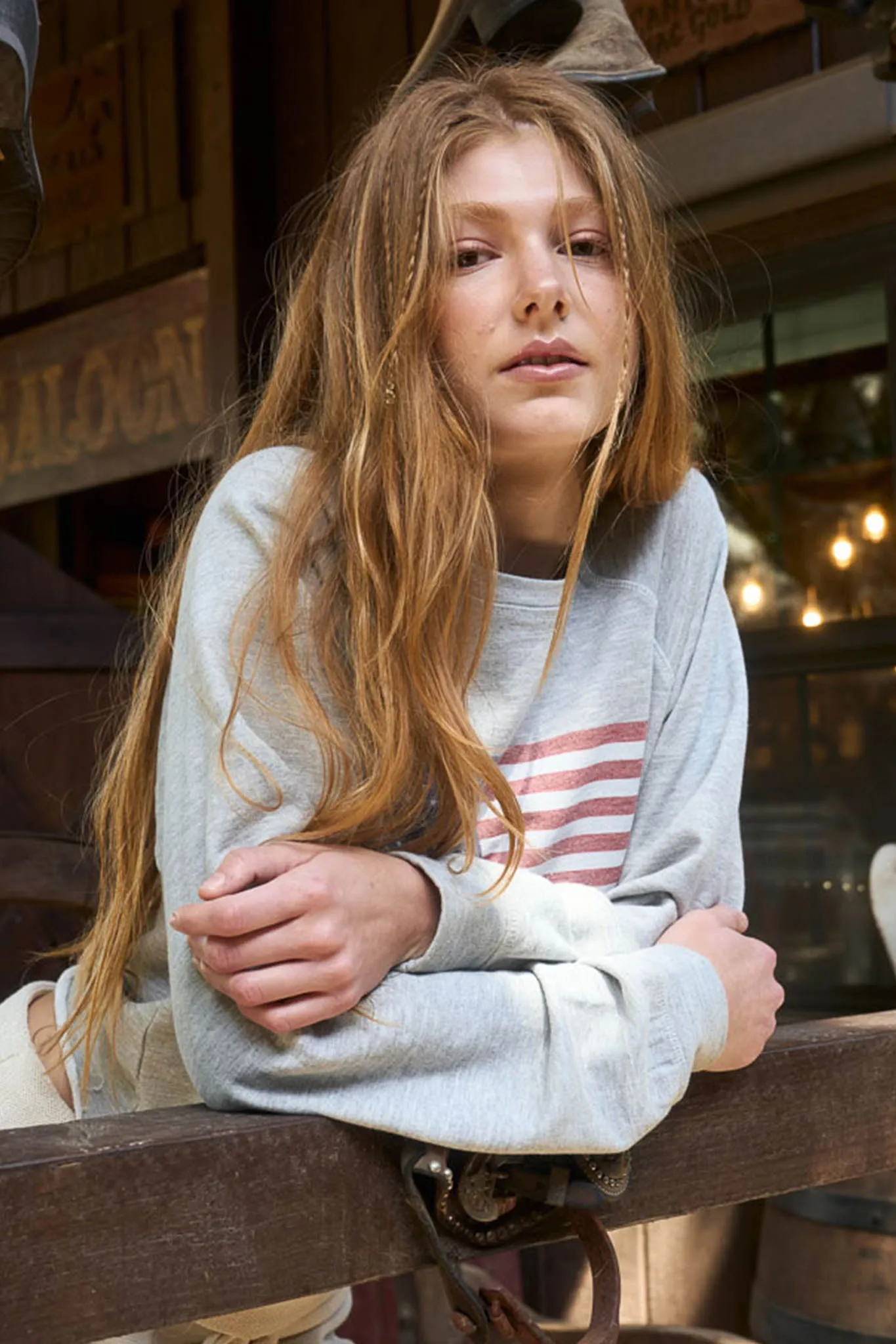 USA FLAG LONG SLEEVE RAW HEM KNIT TOP sold by Blu Pepper product image thumbnail 4