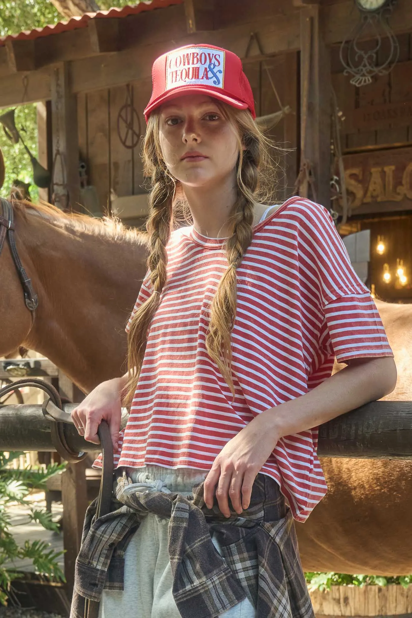 WASHED STRIPE SHORT SLEEVE SCOOP NECK KNIT TOP sold by Blu Pepper product image thumbnail 5