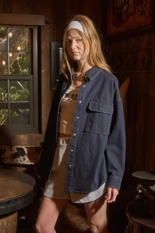 DARK DENIM BUTTON DOWN LONG SLEEVE SHIRT sold by Blu Pepper