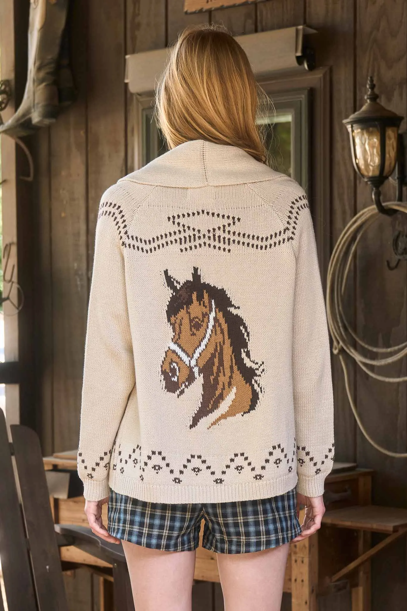 HORSE JACQUARD SHAWL KNIT CARDIGAN (PRE-ORDER) sold by Blu Pepper product image thumbnail 2