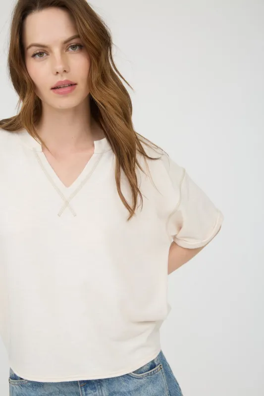 CONTRAST STITCH DROP SHOULDER CUFF SLEEVE KNIT TOP (PRE-ORDER) sold by Blu Pepper