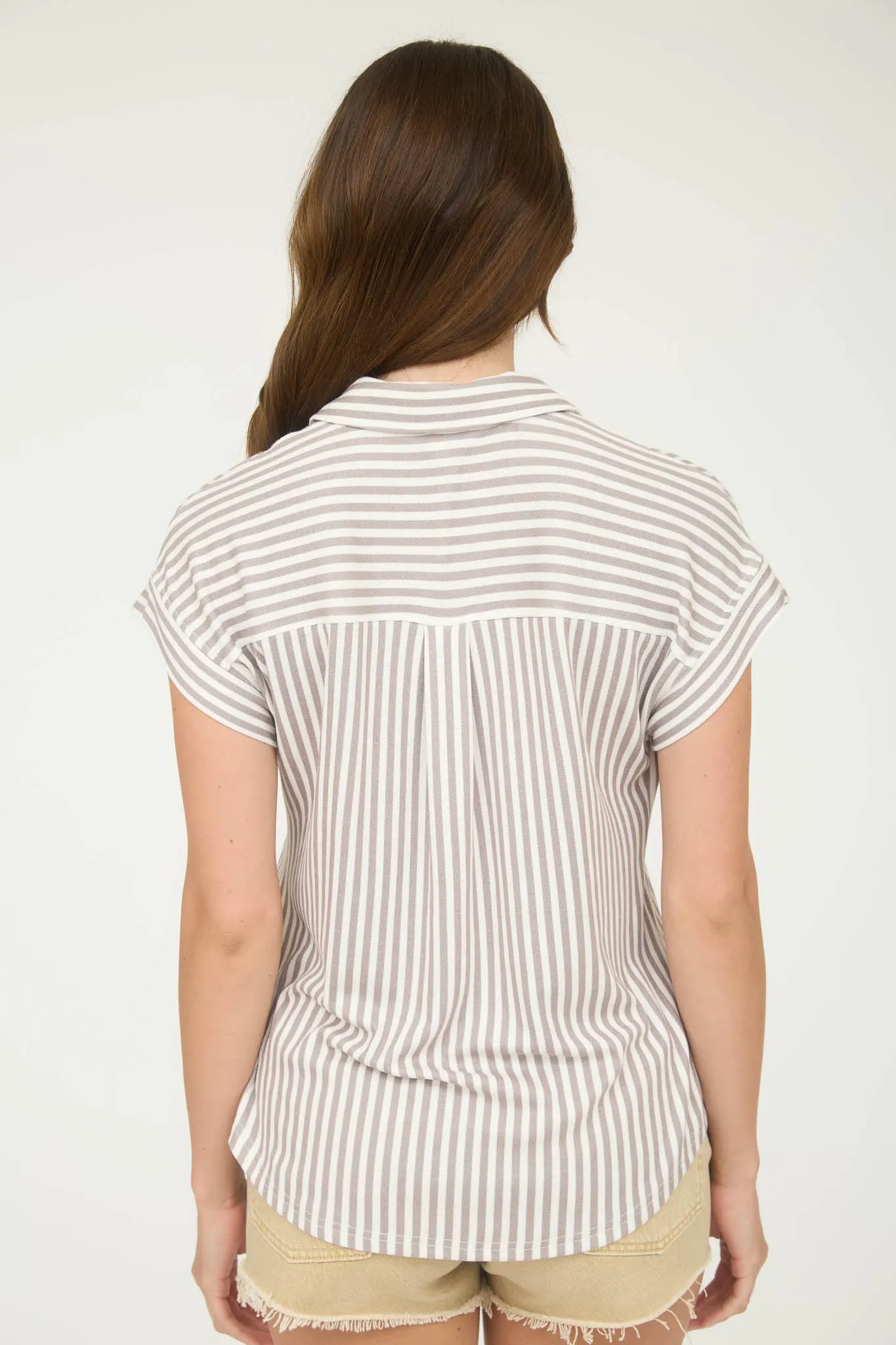 STRIPE COLLARED SHORT SLEEVE BUTTON DOWN TOP sold by Blu Pepper