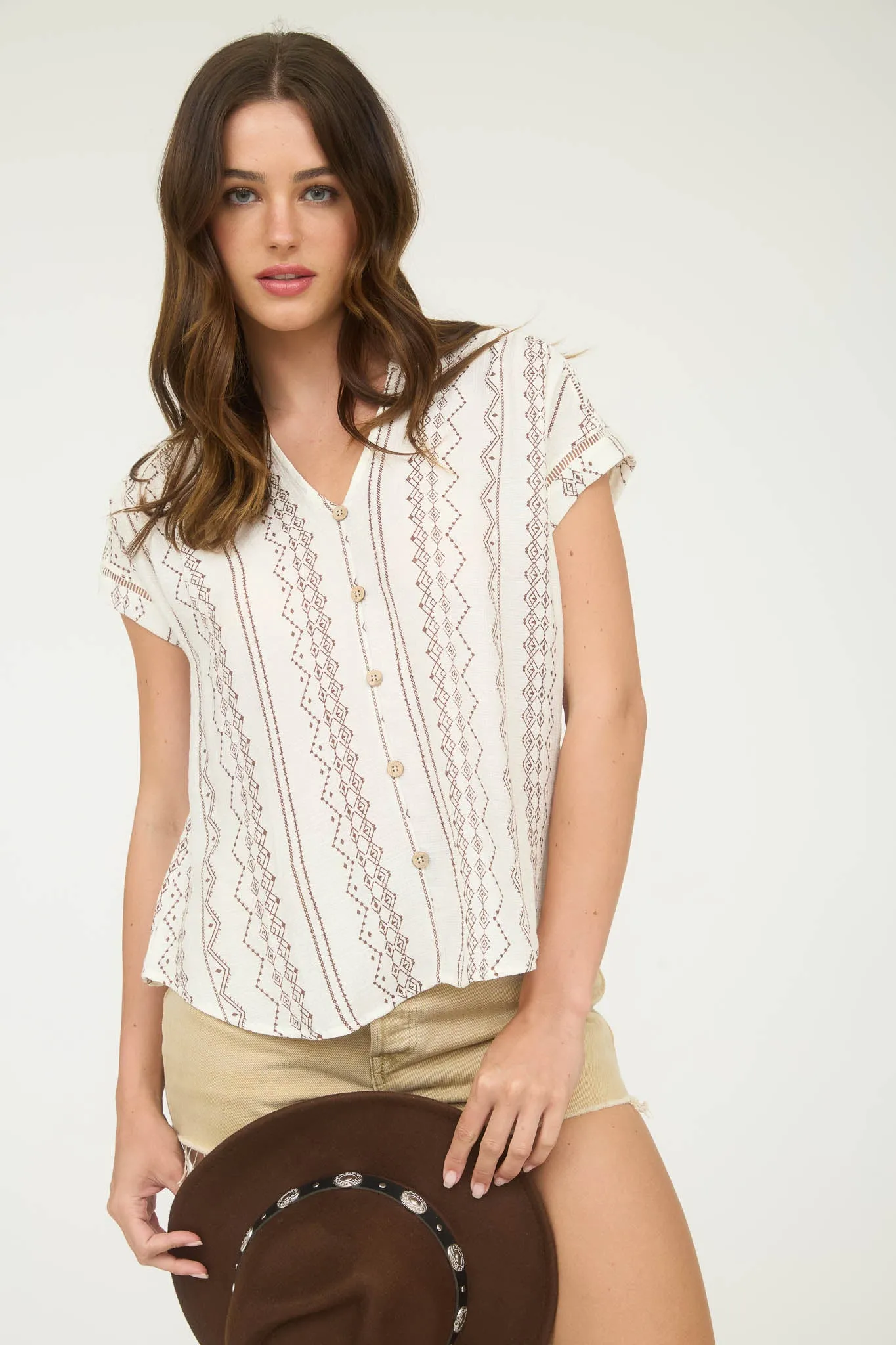 GEO PATTERN BUTTON DOWN SHORT SLEEVE SHIRT sold by Blu Pepper product image thumbnail 4
