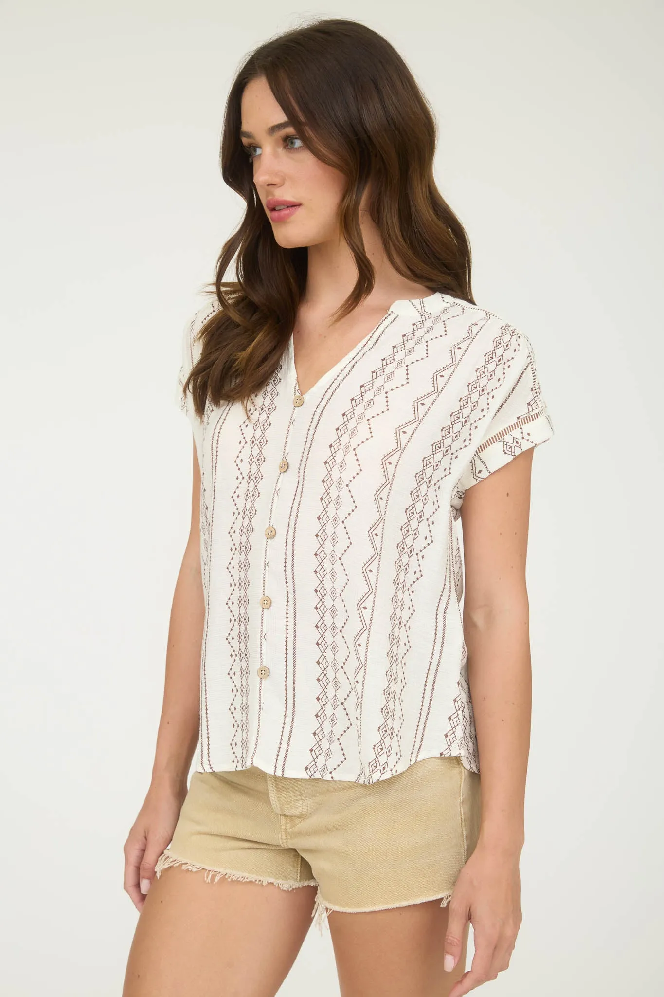 GEO PATTERN BUTTON DOWN SHORT SLEEVE SHIRT sold by Blu Pepper