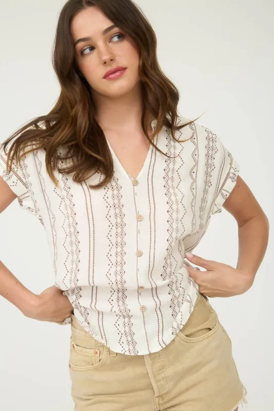 PLUS GEO PATTERN BUTTON DOWN SHORT SLEEVE SHIRT sold by Blu Pepper