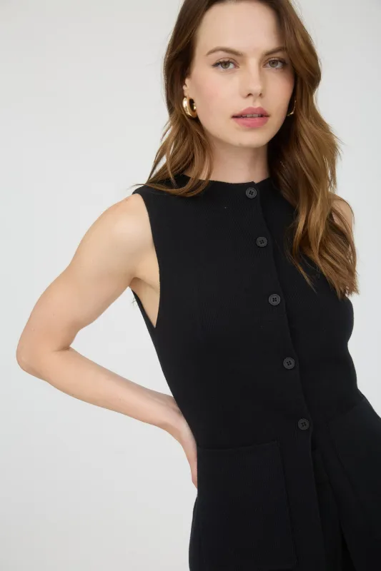 ROUND NECK BUTTON DOWN SLEEVELESS KNIT VEST made by Blu Pepper