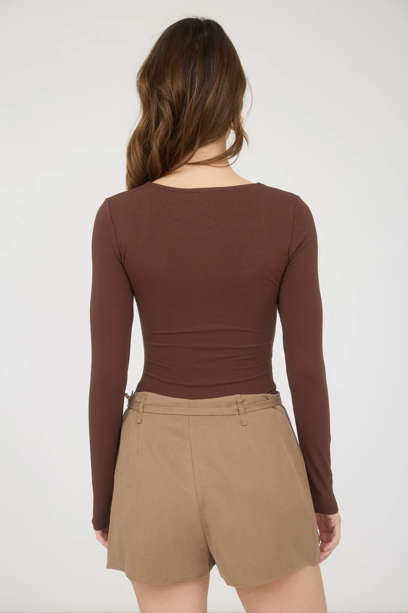 SQUARE NECK LONG SLEEVE RUCHED SIDE KNIT TOP sold by Blu Pepper product image thumbnail 2