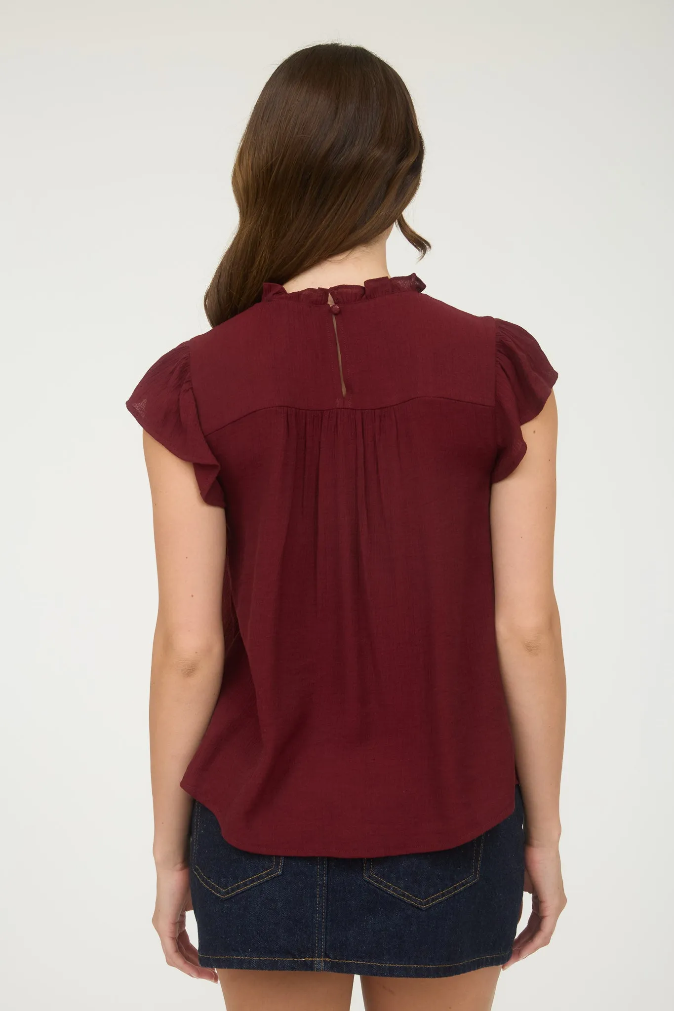 LINE LACE TRIM RUFFLE DETAIL SHORT SLEEVE BLOUSE sold by Blu Pepper product image thumbnail 2