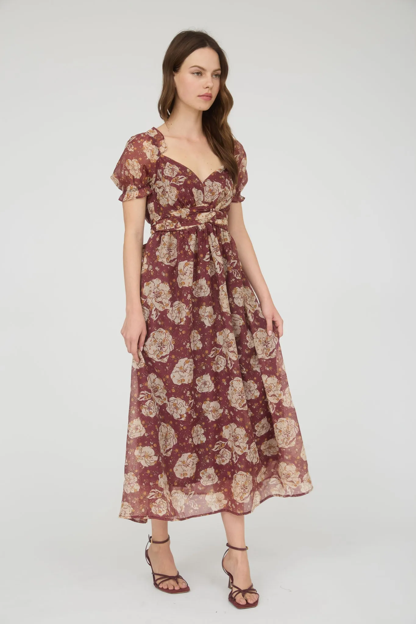FLORAL SWEETHEART NECK BACK TIE MIDI DRESS sold by Blu Pepper product image thumbnail 3