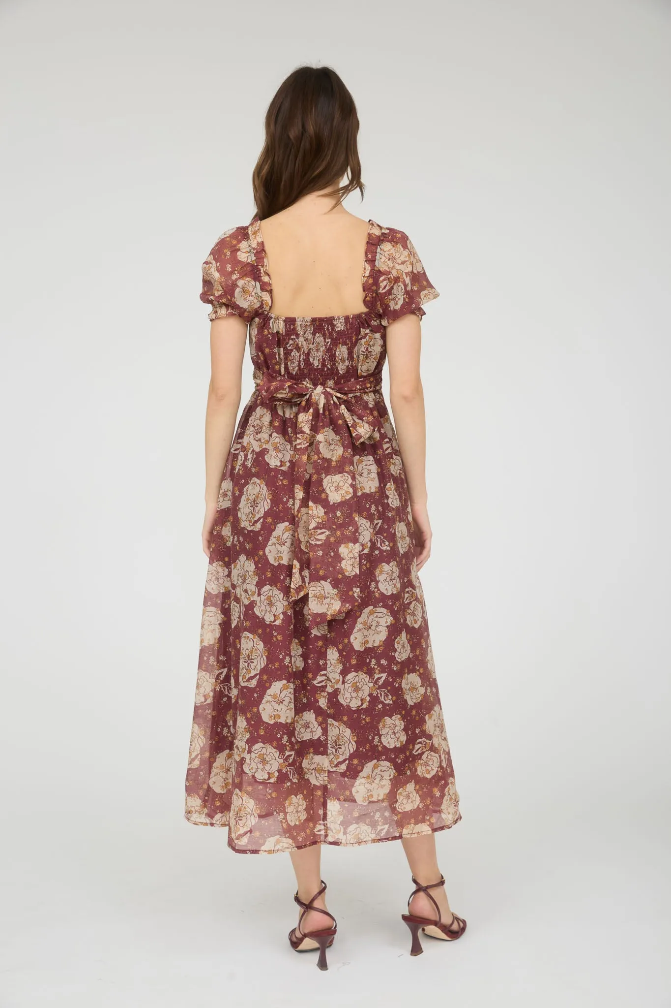 FLORAL SWEETHEART NECK BACK TIE MIDI DRESS sold by Blu Pepper product image thumbnail 2