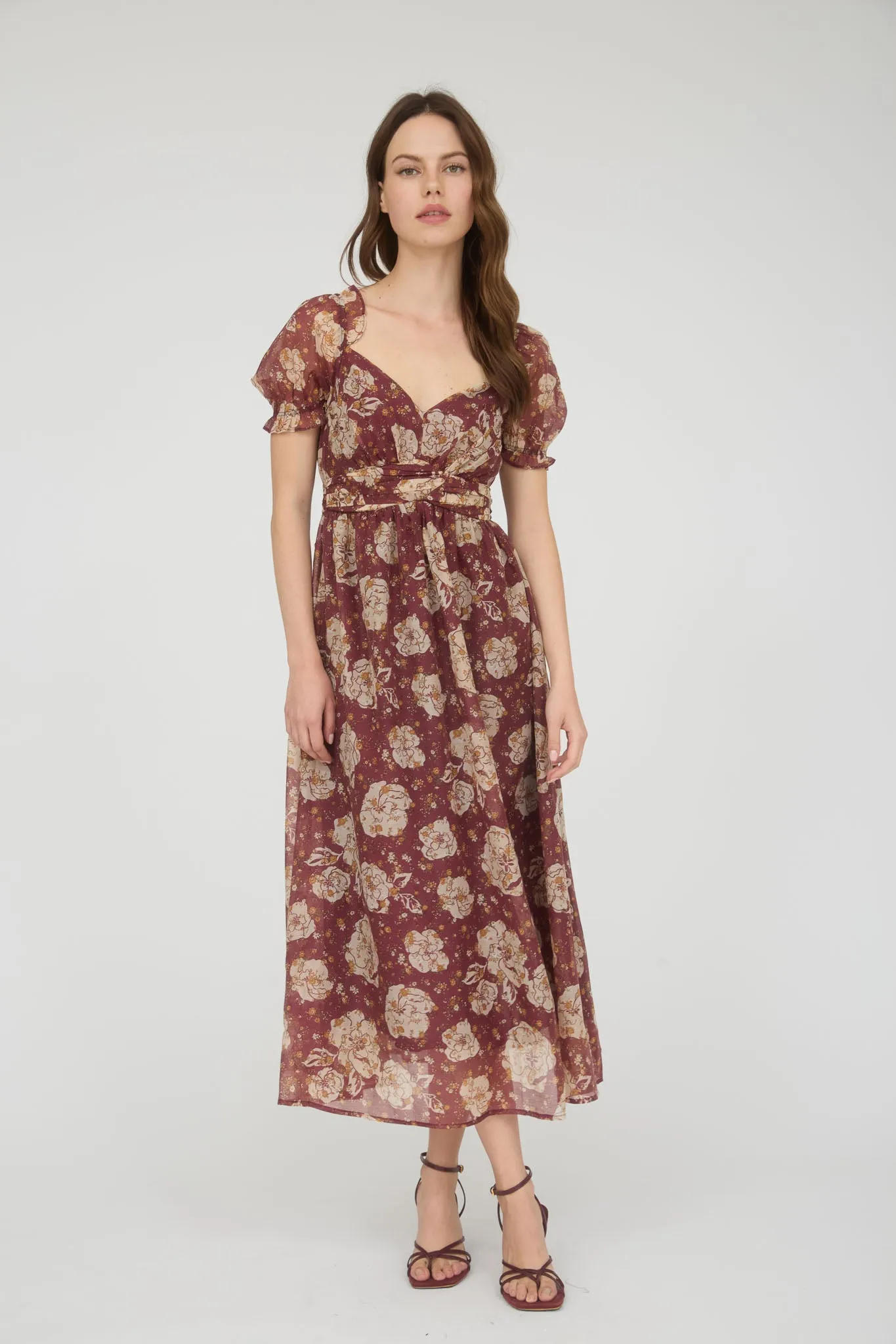 FLORAL SWEETHEART NECK BACK TIE MIDI DRESS sold by Blu Pepper product image thumbnail 5
