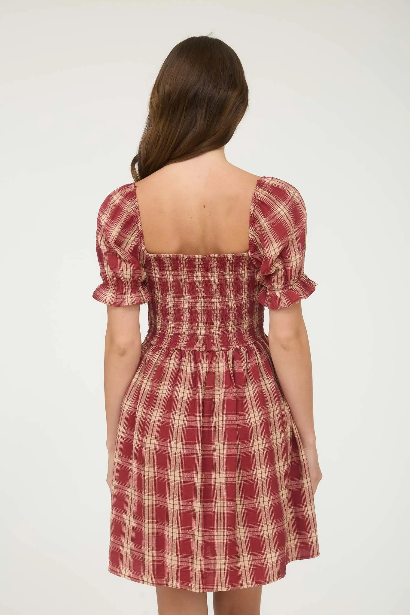 PLAID SMOCKED PUFF SLEEVE MIDI DRESS sold by Blu Pepper product image thumbnail 2