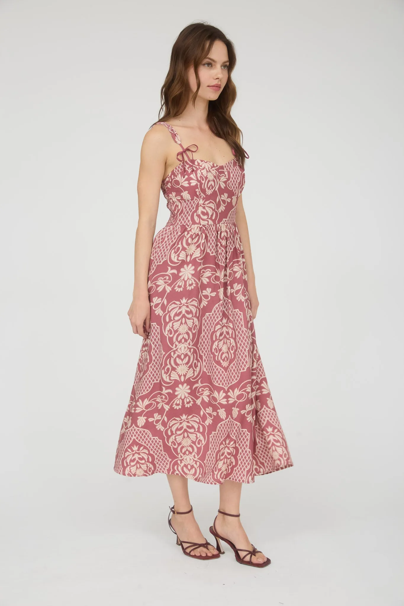 FLORAL DAMASK BOW DETAIL SLEEVELESS MIDI DRESS sold by Blu Pepper product image thumbnail 3