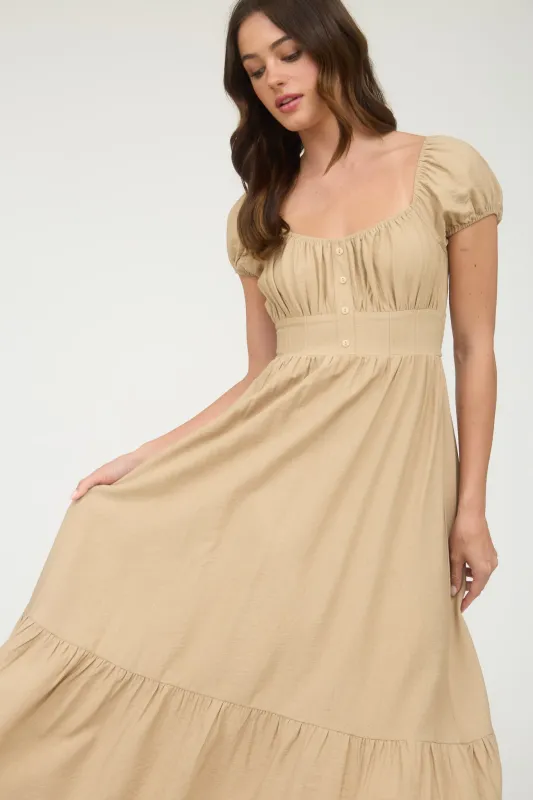 FRONT HALF BUTTON SHORT SLEEVE MIDI DRESS sold by Blu Pepper