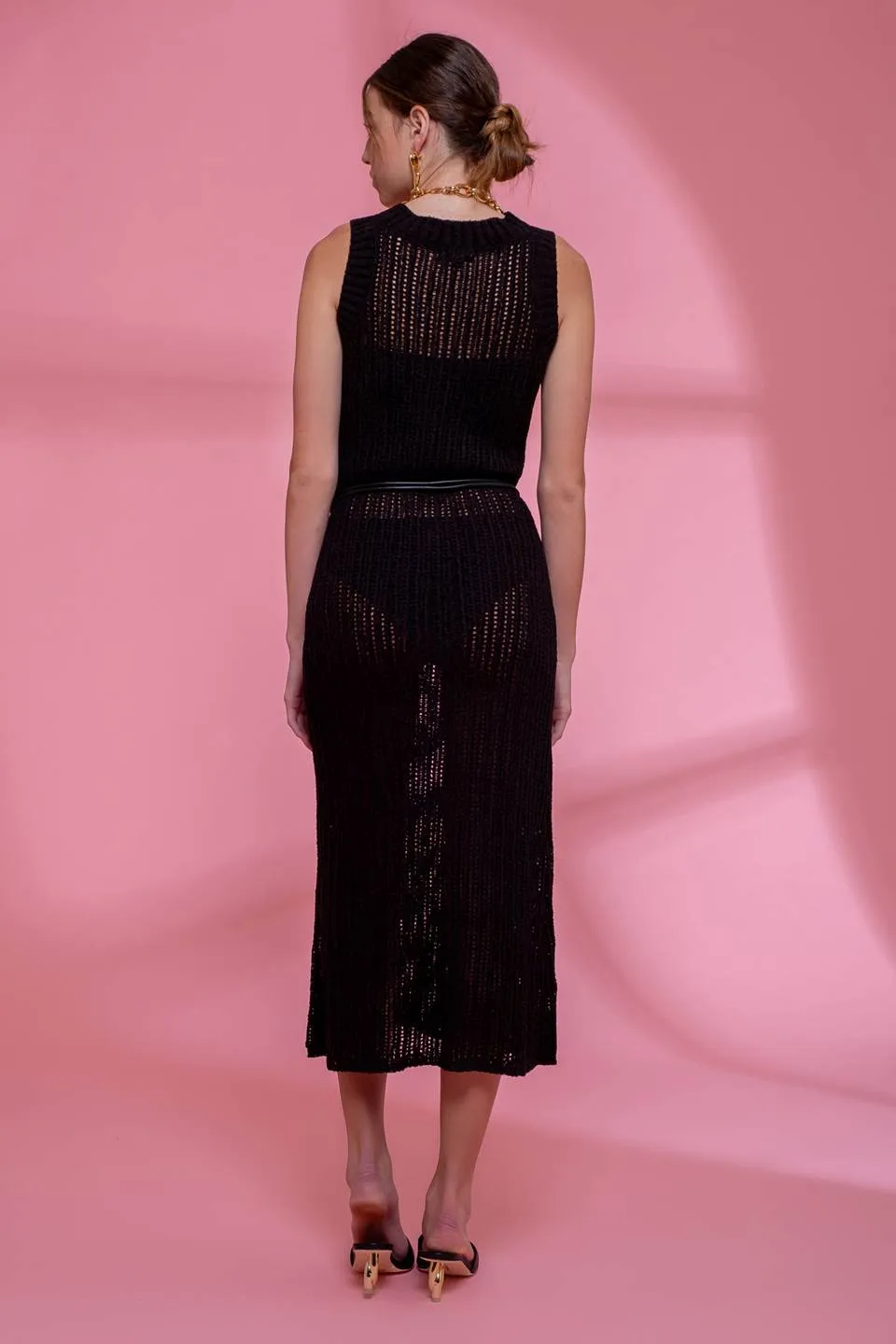 SHEER KNIT SLEEVELESS MIDI DRESS sold by Blu Pepper product image thumbnail 2