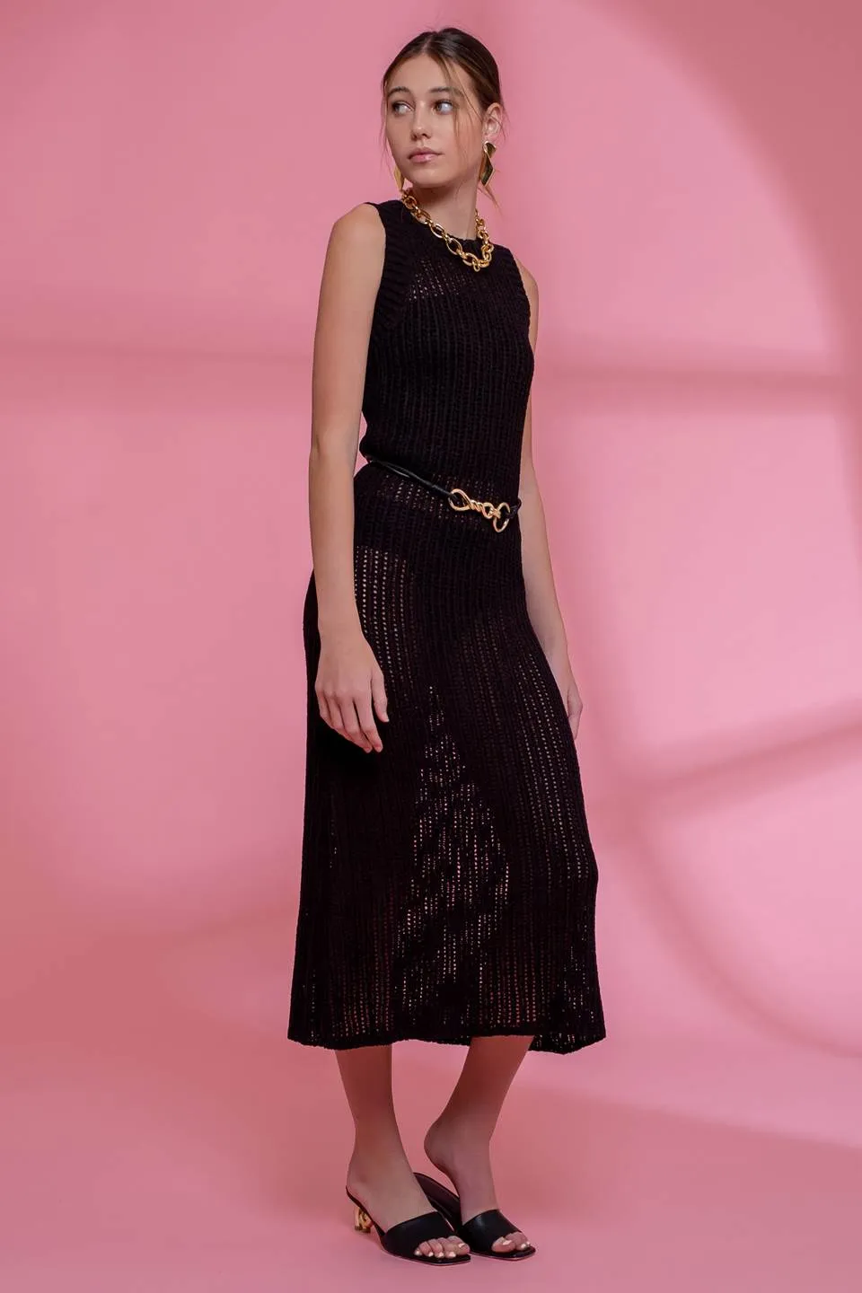 SHEER KNIT SLEEVELESS MIDI DRESS sold by Blu Pepper product image thumbnail 3