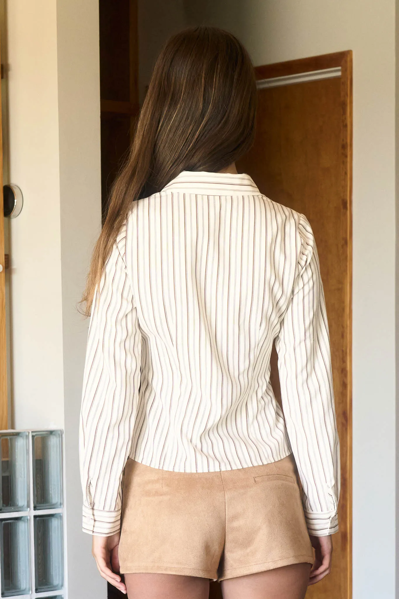 STRIPE COLLARED LONG SLEEVE FRONT TIE SHIRT sold by Blu Pepper product image thumbnail 2