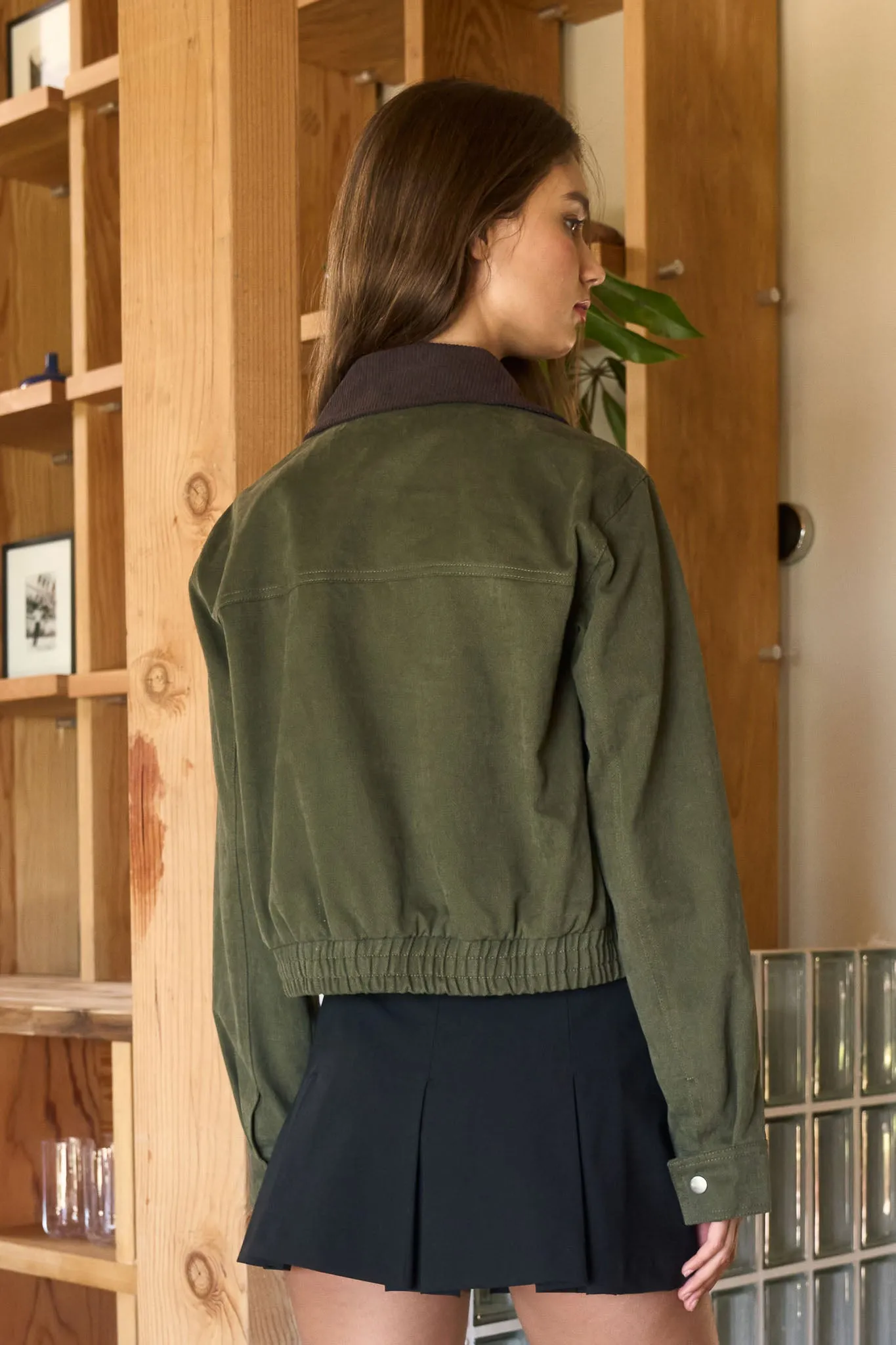 CONTRAST CORDUROY COLLAR ZIP-UP JACKET sold by Blu Pepper product image thumbnail 2