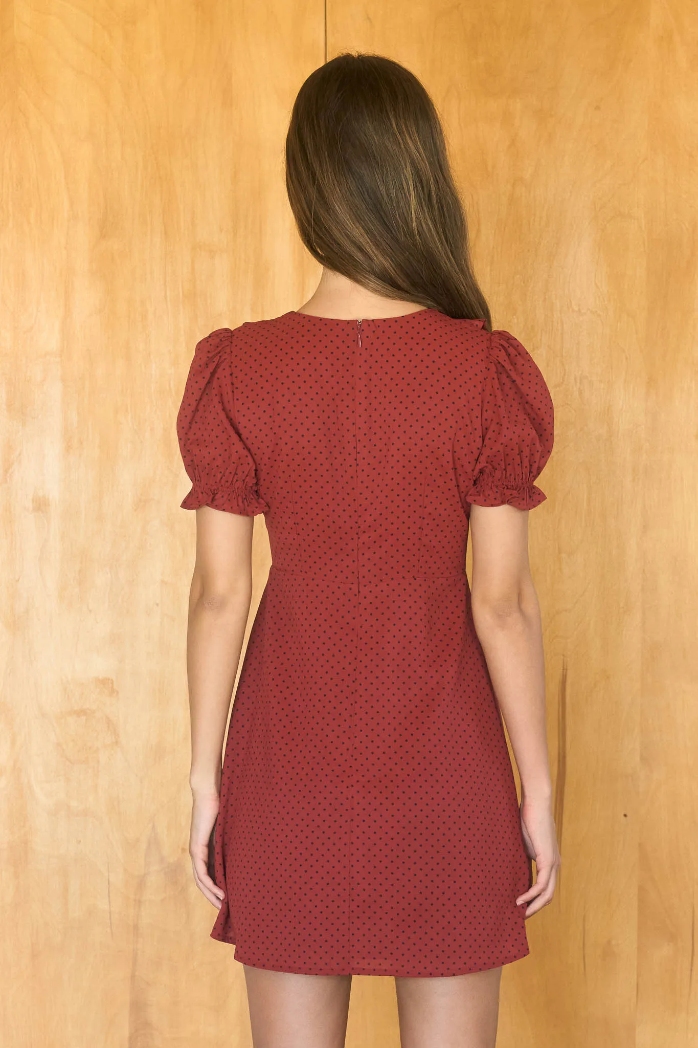 POLKA DOT COLLARED VELVET TIE MINI DRESS sold by Blu Pepper product image thumbnail 2