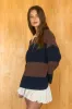 WIDE STRIPE CONTRAST COLLAR LONG SLEEVE POLO SWEATER (PRE-ORDER) sold by Blu Pepper