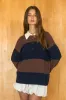 WIDE STRIPE CONTRAST COLLAR LONG SLEEVE POLO SWEATER (PRE-ORDER) sold by Blu Pepper