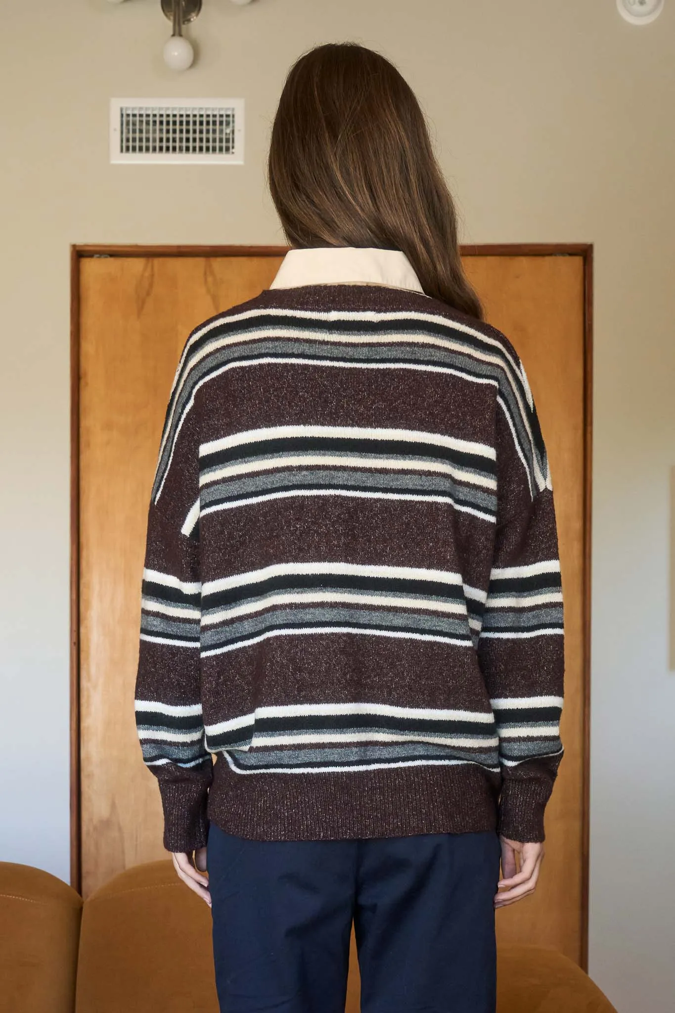 MULTICOLOR STRIPE V NECK LONG SLEEVE KNIT SWEATER sold by Blu Pepper product image thumbnail 2