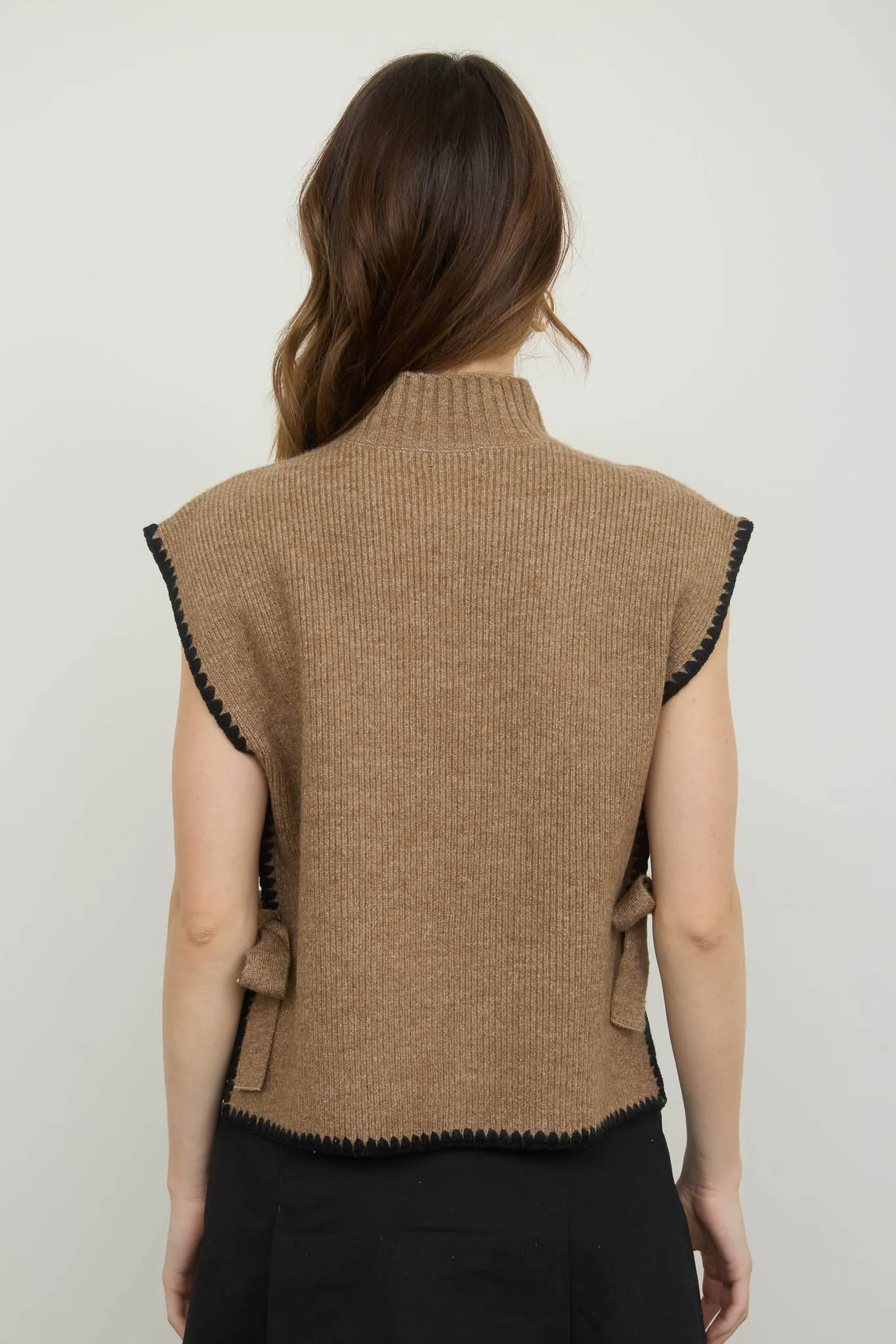 MOCK NECK CONTRAST STITCH SIDE TIE SWEATER TOP sold by Blu Pepper product image thumbnail 2