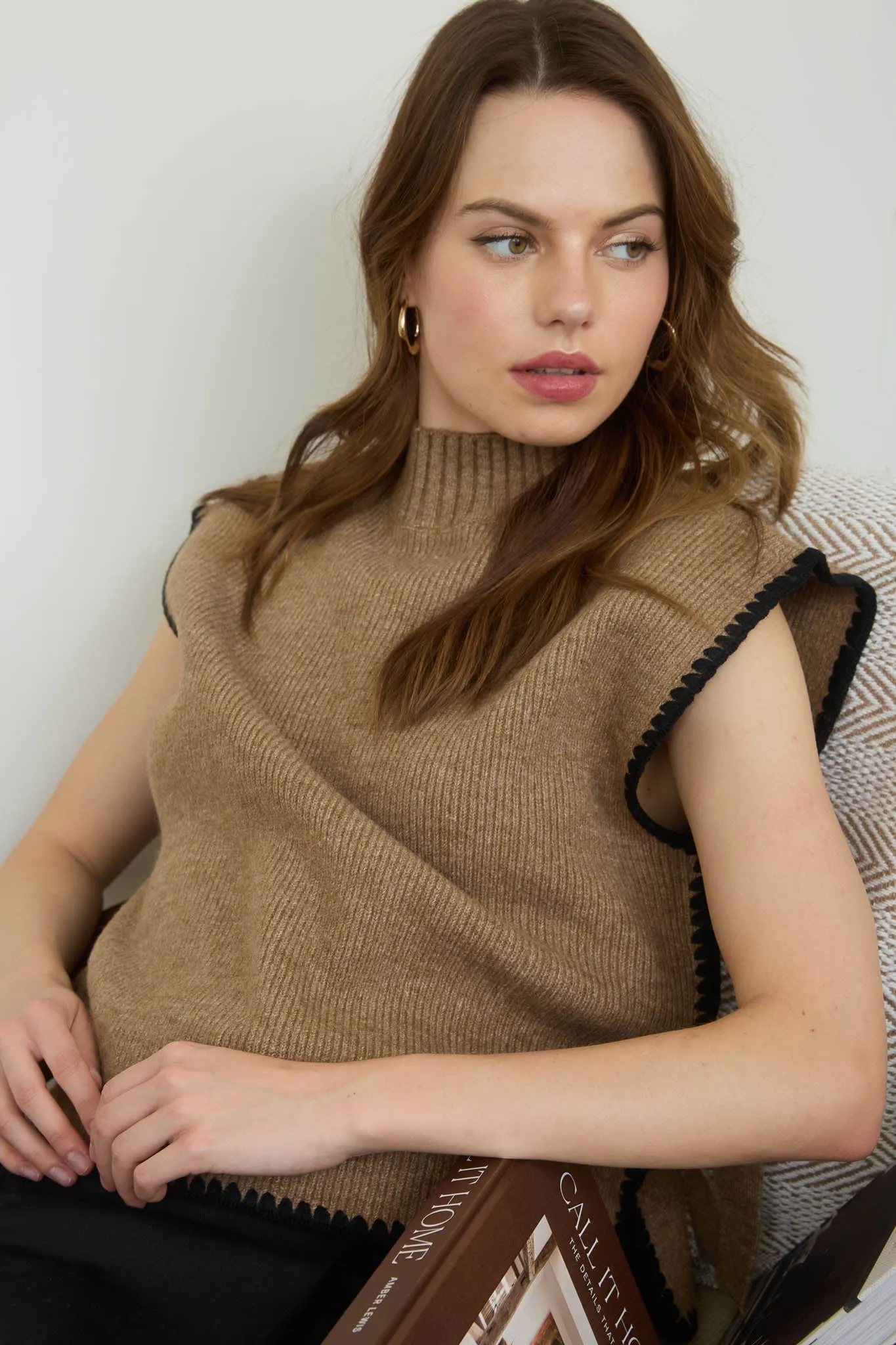 MOCK NECK CONTRAST STITCH SIDE TIE SWEATER TOP sold by Blu Pepper product image thumbnail 5